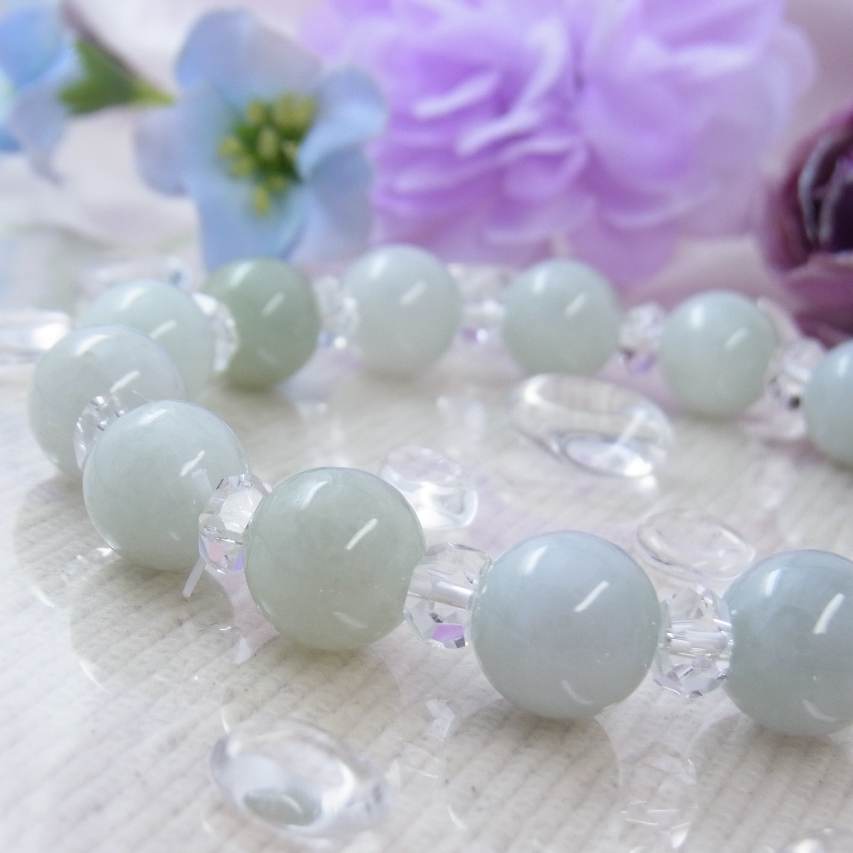 【一点物】ラリマー ハート＆鹿角うさぎ・フローライトねこちゃん天然石ブレスレット 一点物】ラリマー ハート＆鹿角うさぎ・フローライトねこちゃん