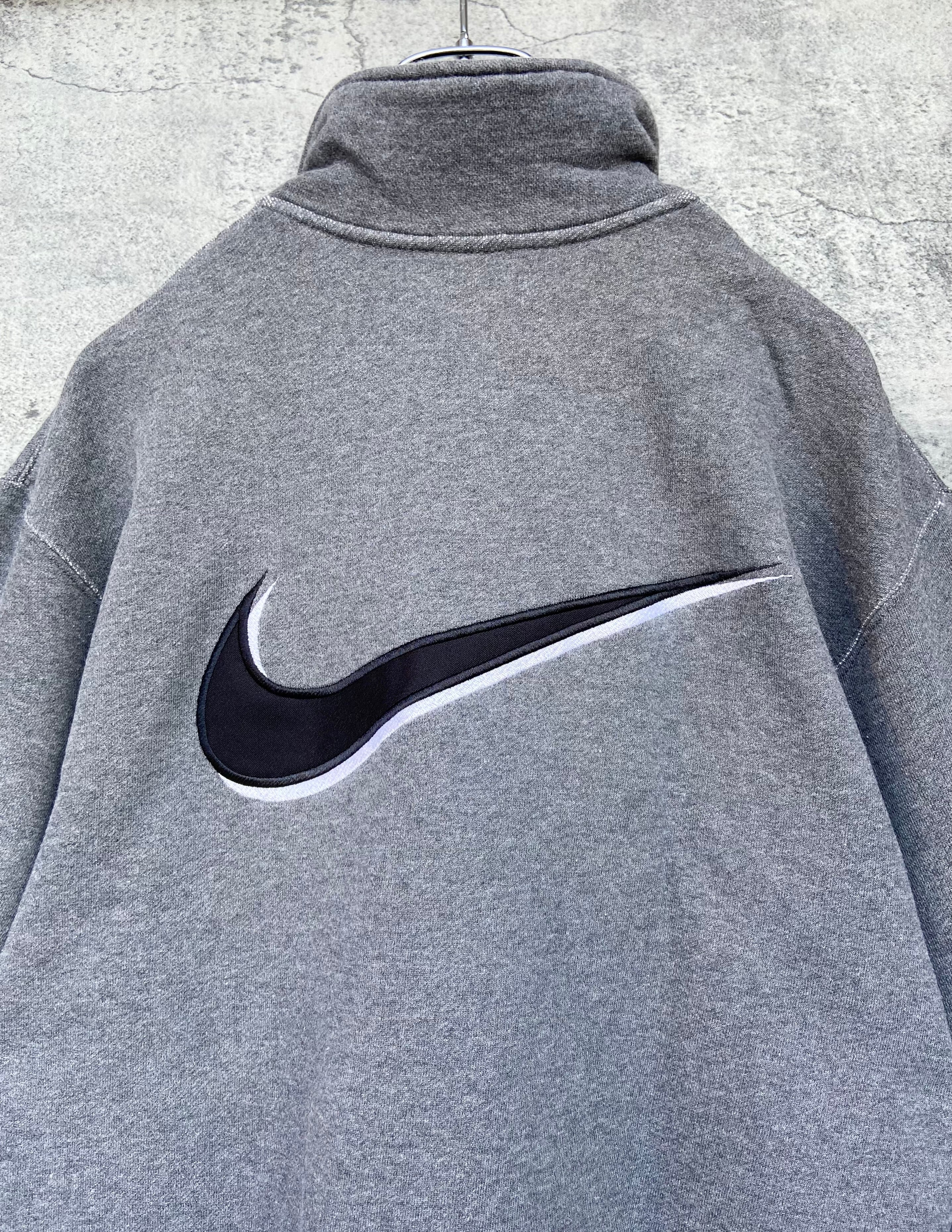 90s NIKE ナイキ スウォッシュ刺繍 ハーフジップ トレーナー L