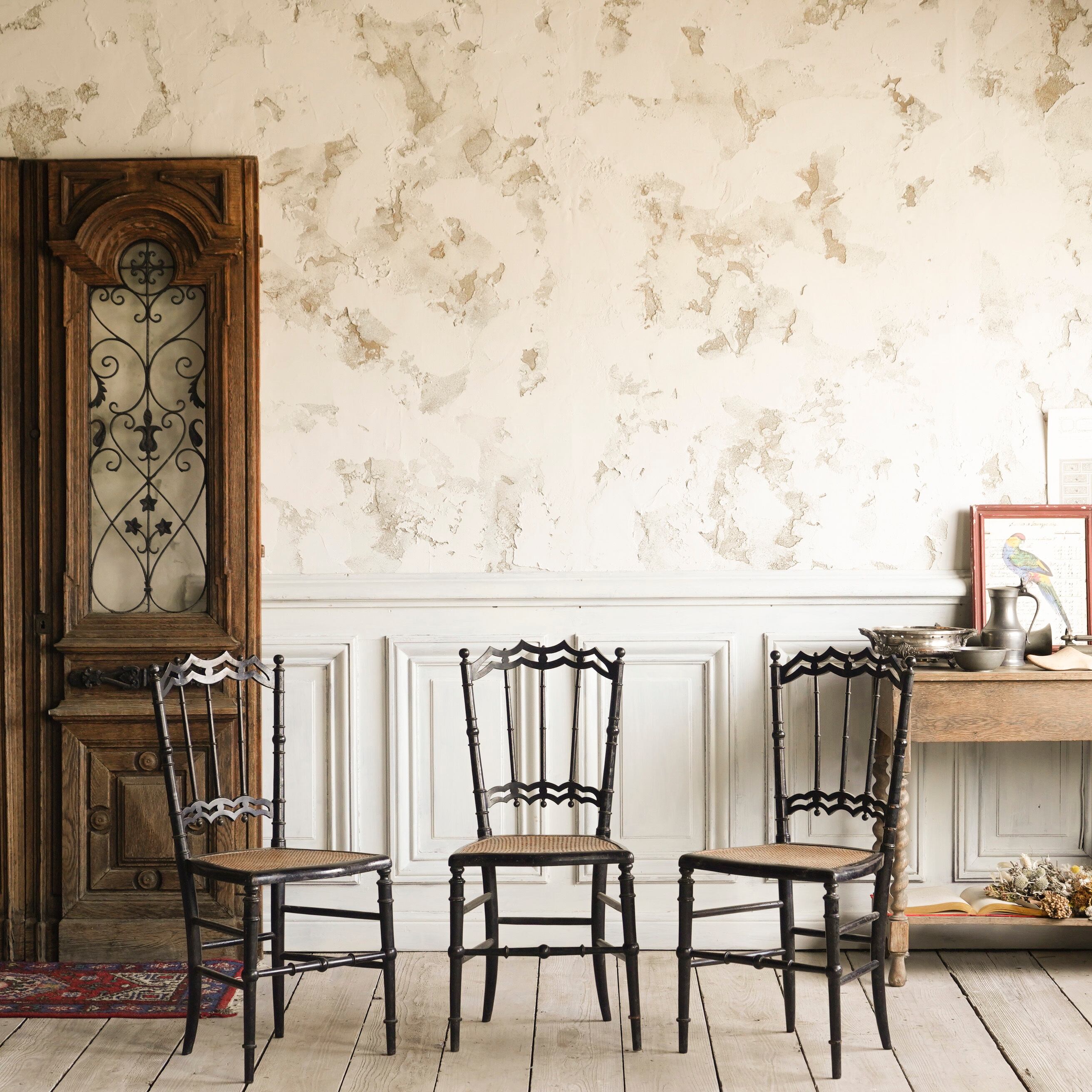 ナポレオンチェア/アンティーク/ディスプレイ/ラタン/ブラックフレーム/イス/椅子