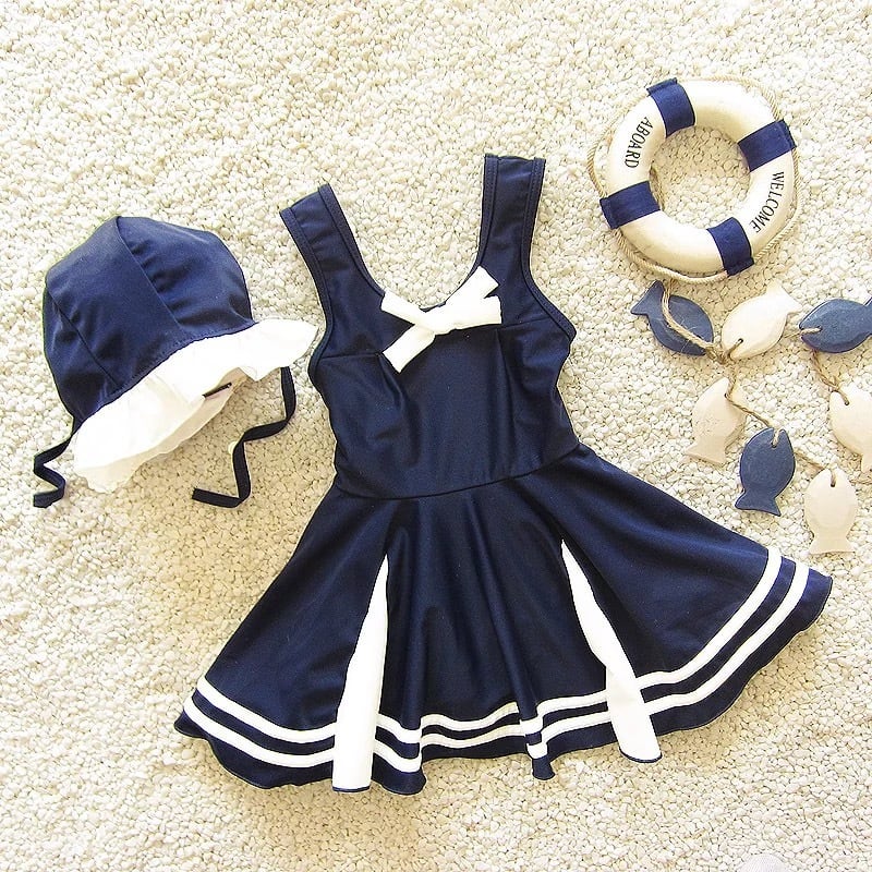 ひらひらスカート♪セーラー水着♡ ネイビー 子ども服 女の子 キッズ