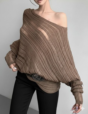 ドロップショルダー長袖ニット 3color