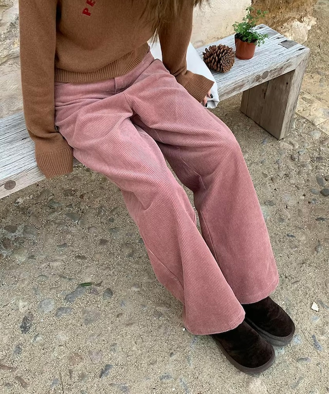 ハイウエストコーデュロイワイドパンツ Q0521