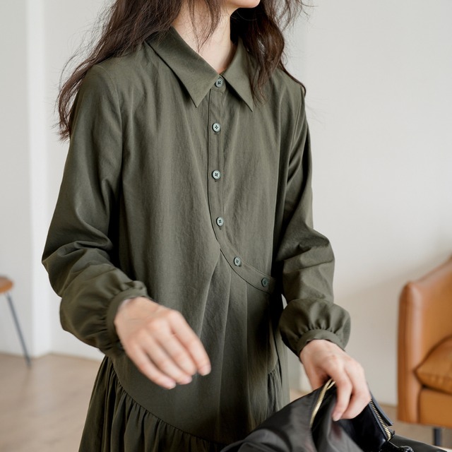 button curve shirt one-piece　J00208