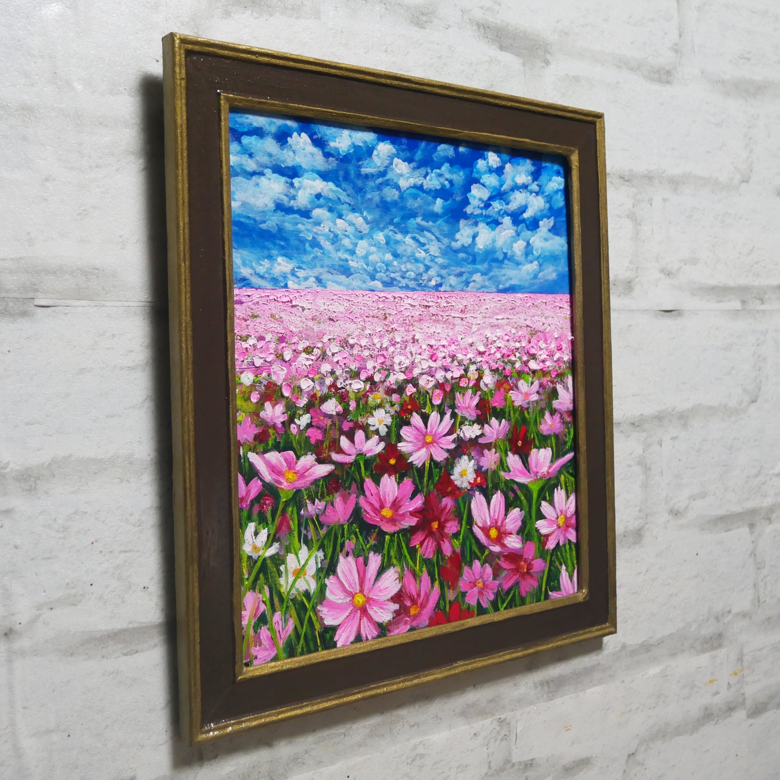 油絵 油彩 油彩画 絵画 絵【秋空とコスモス】 | HIROSHI1990