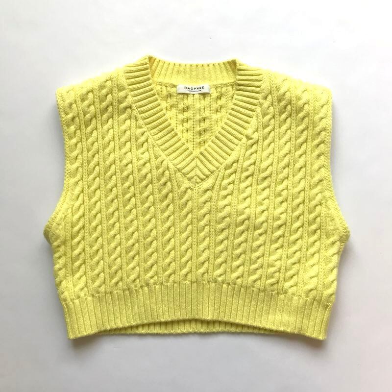 23SS MACPHEE マカフィー ハイブリットコットン ケーブル Vネックベスト イエロー size:S /ニット ベスト  TOMORROWLAND トゥモローランド