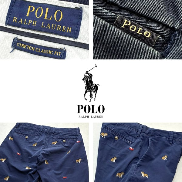 1点物◇ラルフローレンPOLO犬ブルドッグ紺チノショートパンツ古着