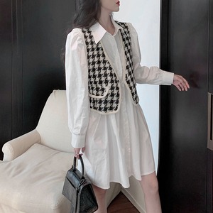 ベスト付き シャツワンピース レディース 春夏秋 きれいめ かわいい 大人 おしゃれ カジュアル 清楚 上品 千鳥柄 大人可愛い 大人女子