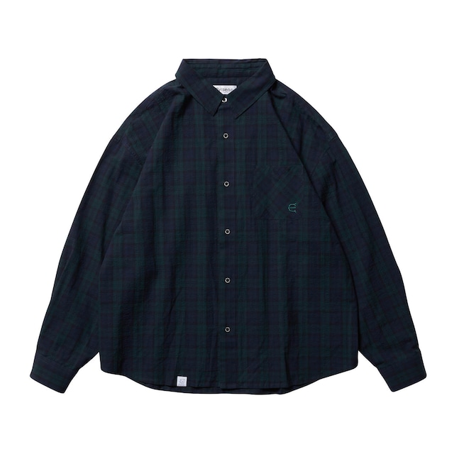 【EVISEN】SEERSUCKER PLAID L/S SHIRT - GREEN