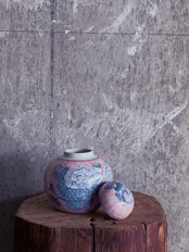中国製造／ヴィンテージ パステル茶壺