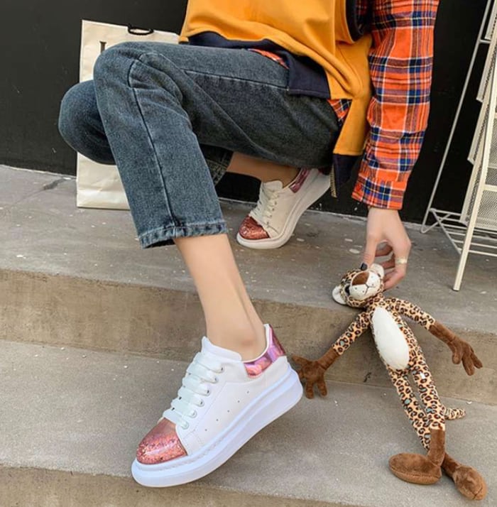 秋 冬 レディース 靴 くつ スニーカー きらきら ラメ 星 原宿系 黒 桃