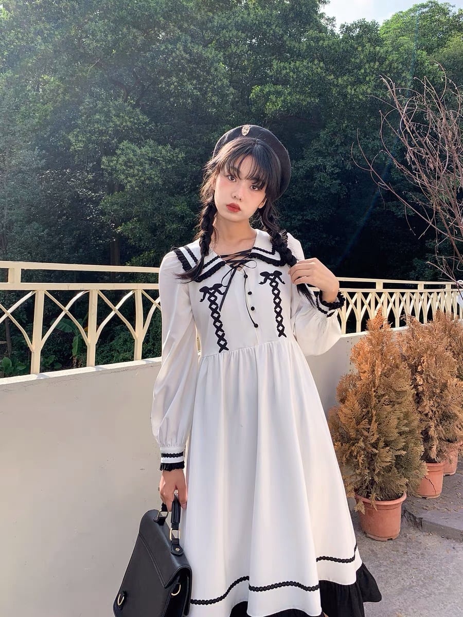 ワンピース 黒 白 ワンピース 制服 スクール チェック セーラー服