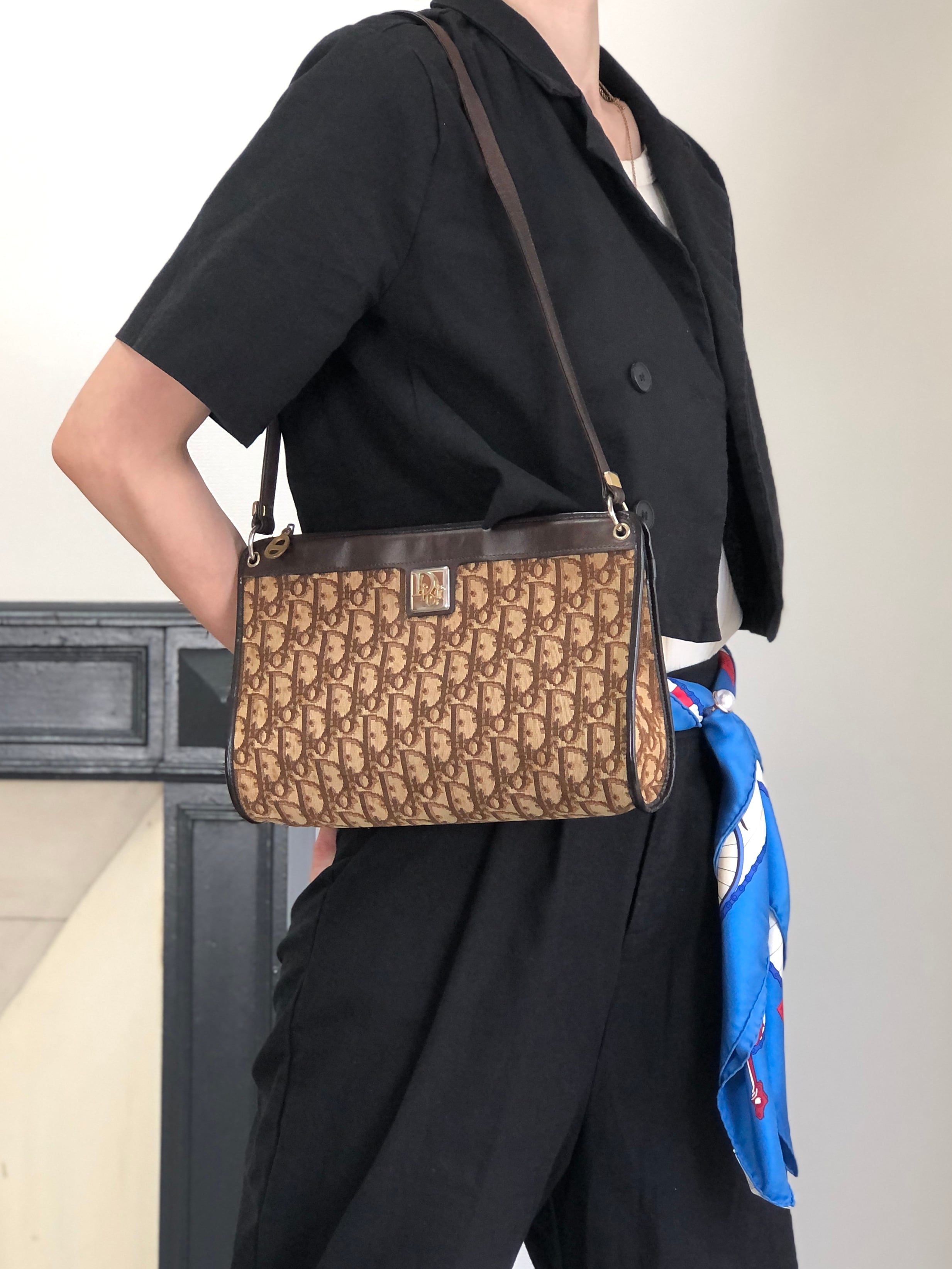 Christian Dior クリスチャン ディオール トロッター ショルダーバッグ ブラウン ロゴ ジャガード セミショルダーバッグ vintage ヴィンテージ オールド xie5fc