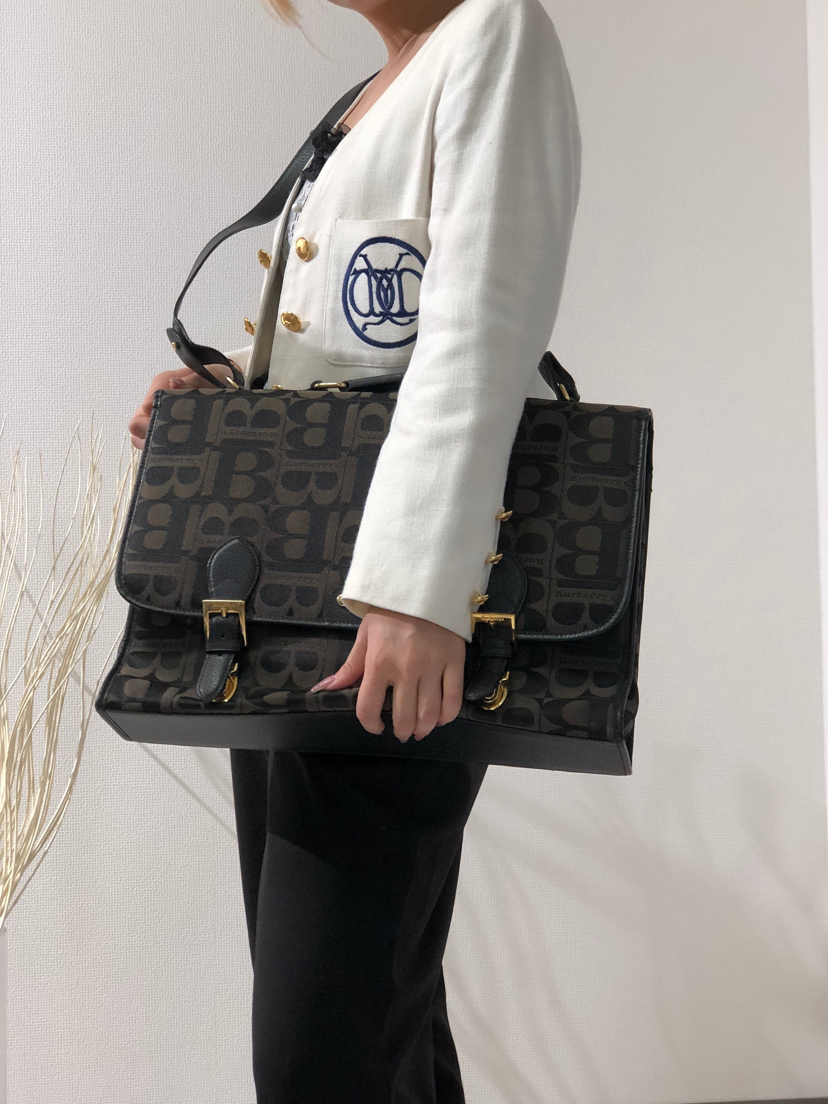 希少 バーバリーズ ショルダーバッグ 2way サッチェル Bロゴ ヴィンテージ Burberrys' バーバリーズ Bロゴ ジャガード 2way サッチェルバッグ