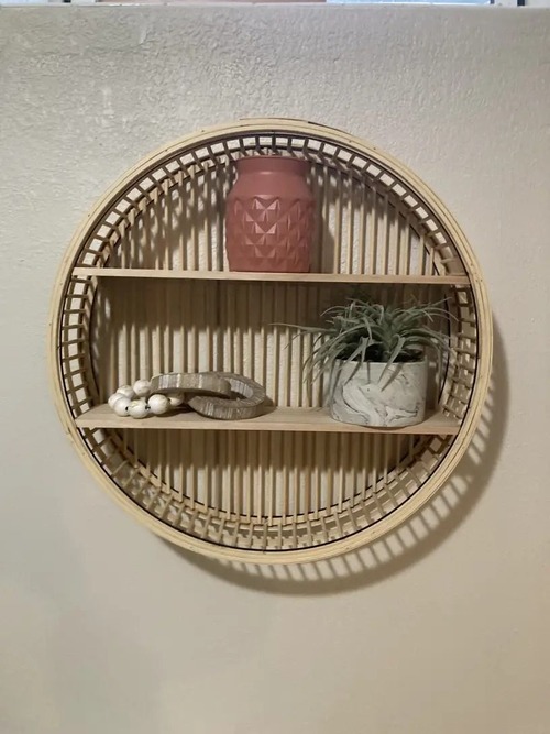 壁掛け 棚 竹製 ラウンドラタンシェルフ 書籍 アートワーク スタイリッシュ カフェ リビング 寝室