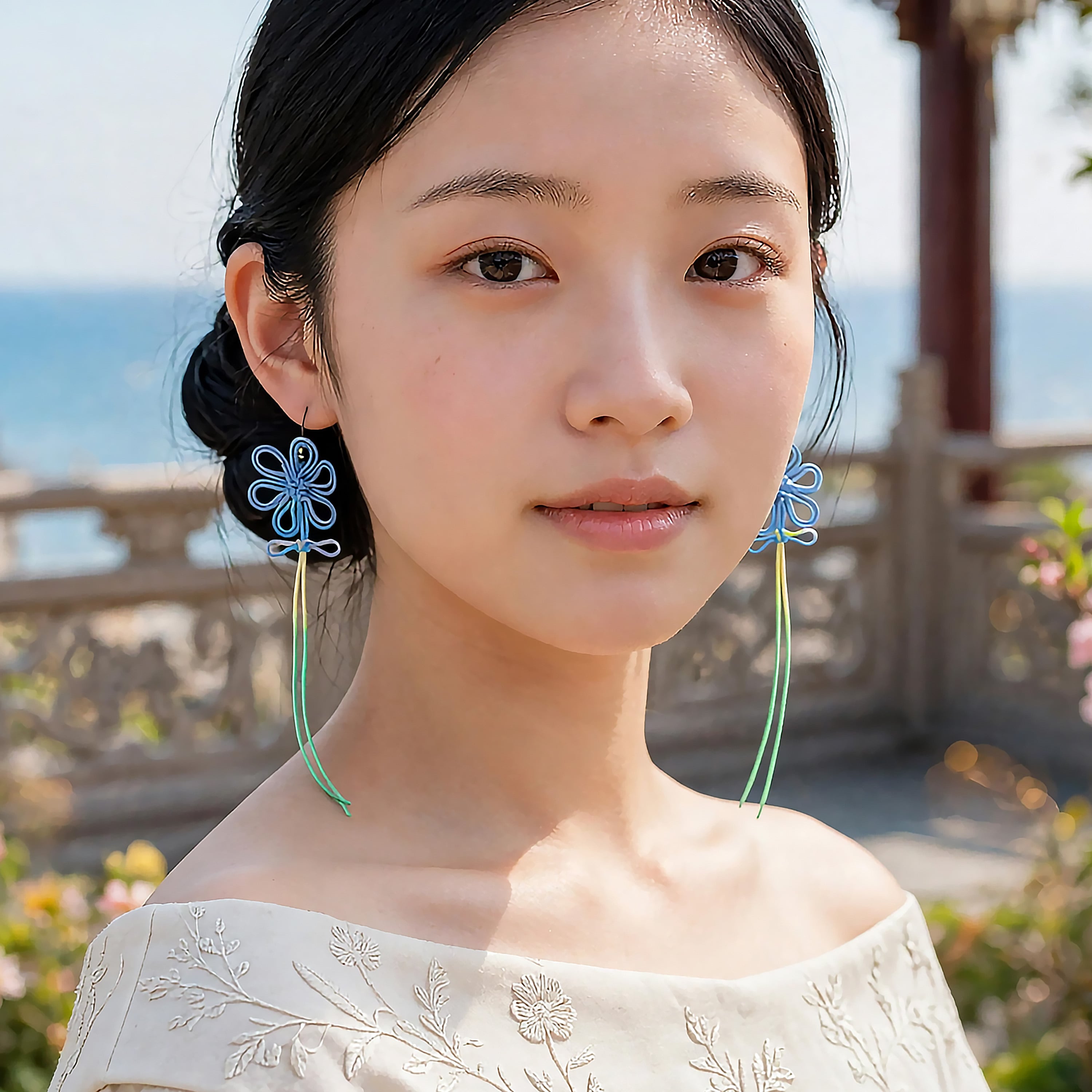 飾り結びピアス「ハナトモス・漂」【軽量】手染め紐使用。浴衣、着物、普段のお洋服にも。