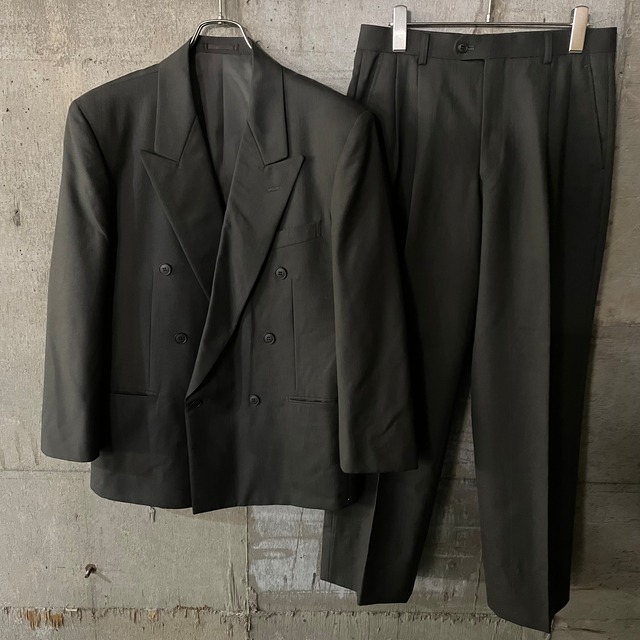 〖vintage〗retro graycolor double wool setup suit/レトロ グレーカラー ダブル ウール セットアップ スーツ/msize/#0406