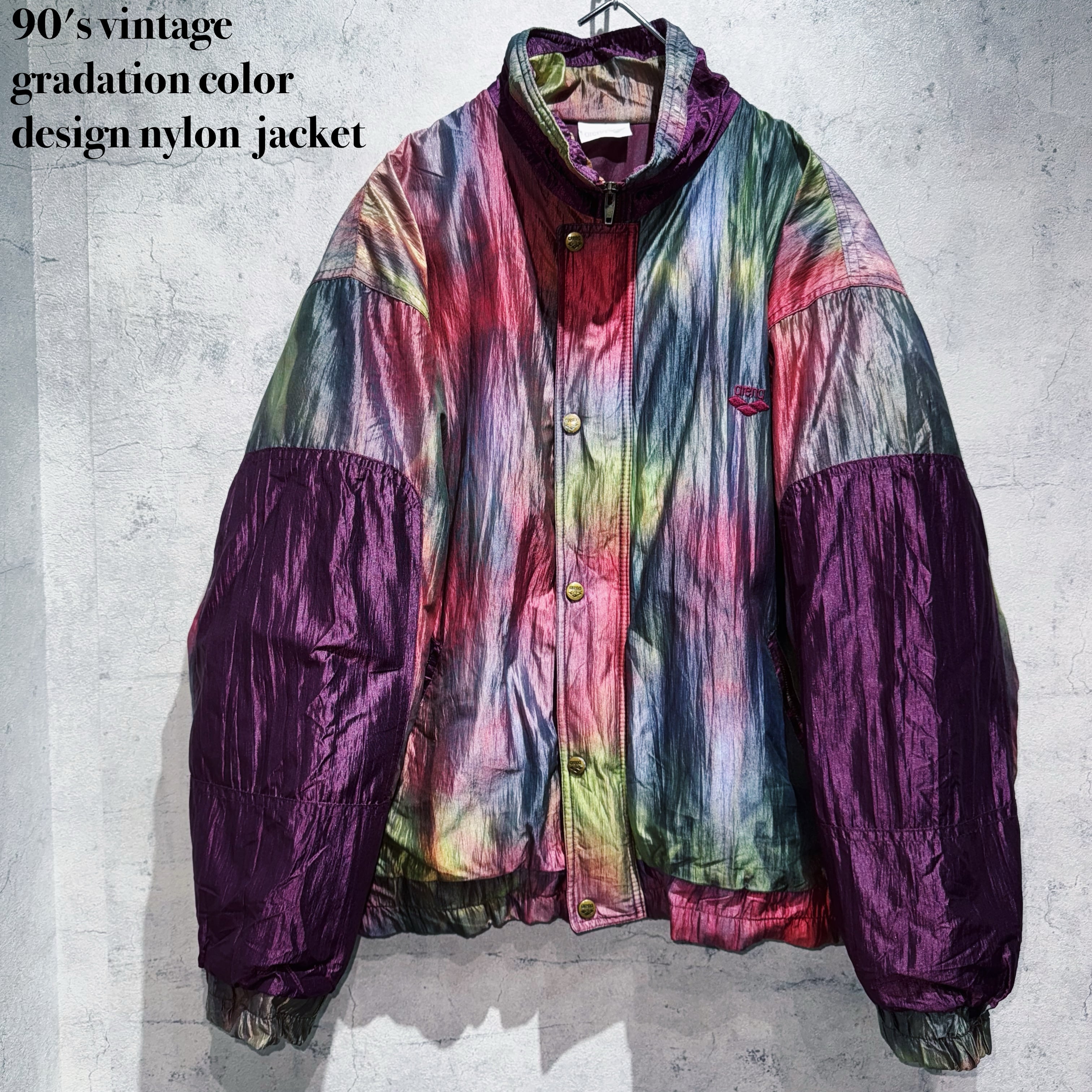 90's vintage gradation color design nylon jacket