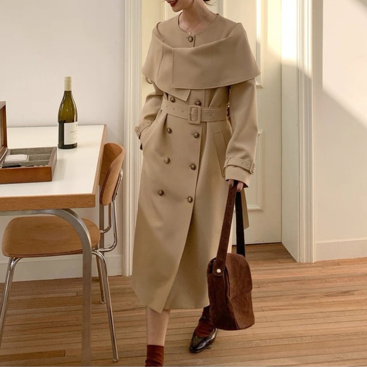 ケープデザインベルト付きトレンチコート W00261