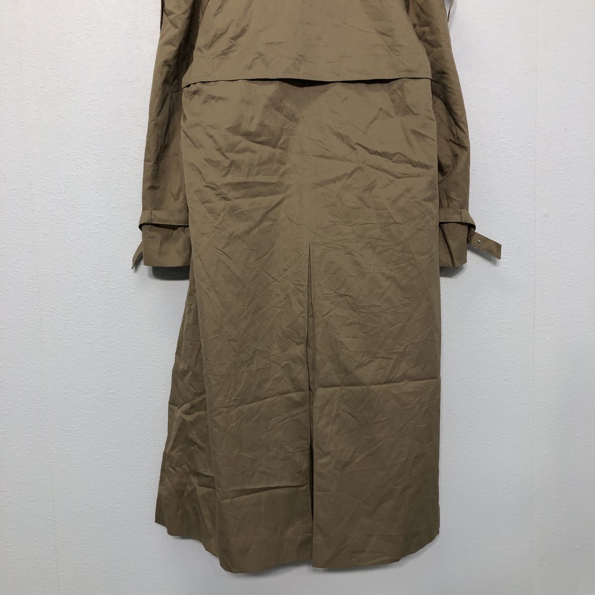 vintage used シルク　ベージュ ロングコート 大人のための軽いナチュラルロングコート｜綿麻ウェザークロス｜カーキ