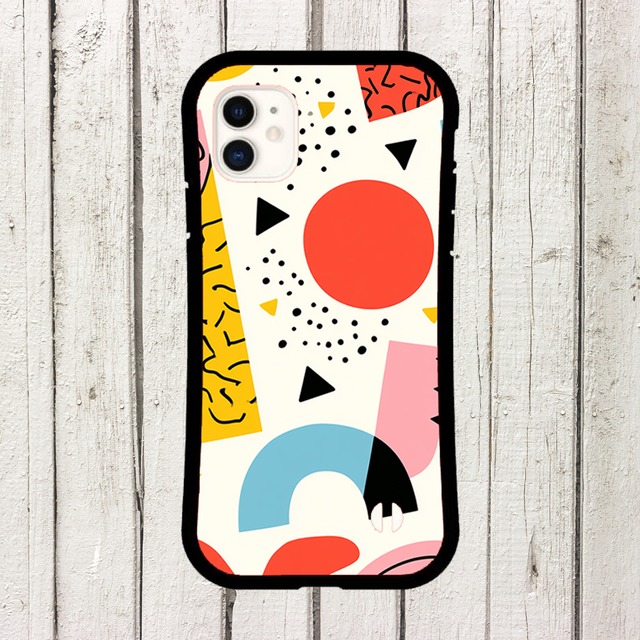 受注生産 iPhoneケース 赤い円とアーチのカラフル抽象｜ポップアート PABS008D