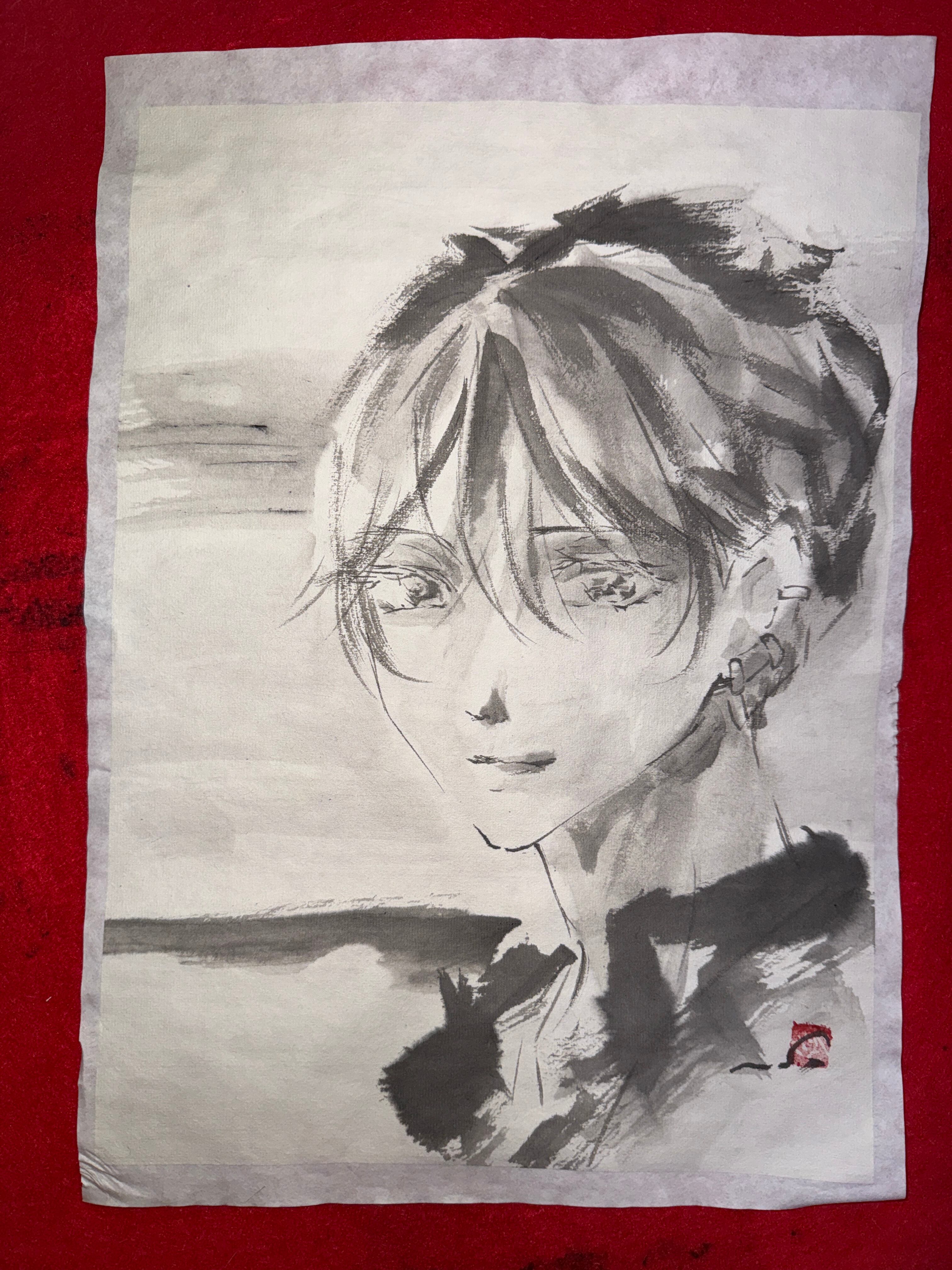 呪術廻戦 伏黒恵 肉筆画 墨絵 水墨画 美人画 原画 現品限り | まさい屋