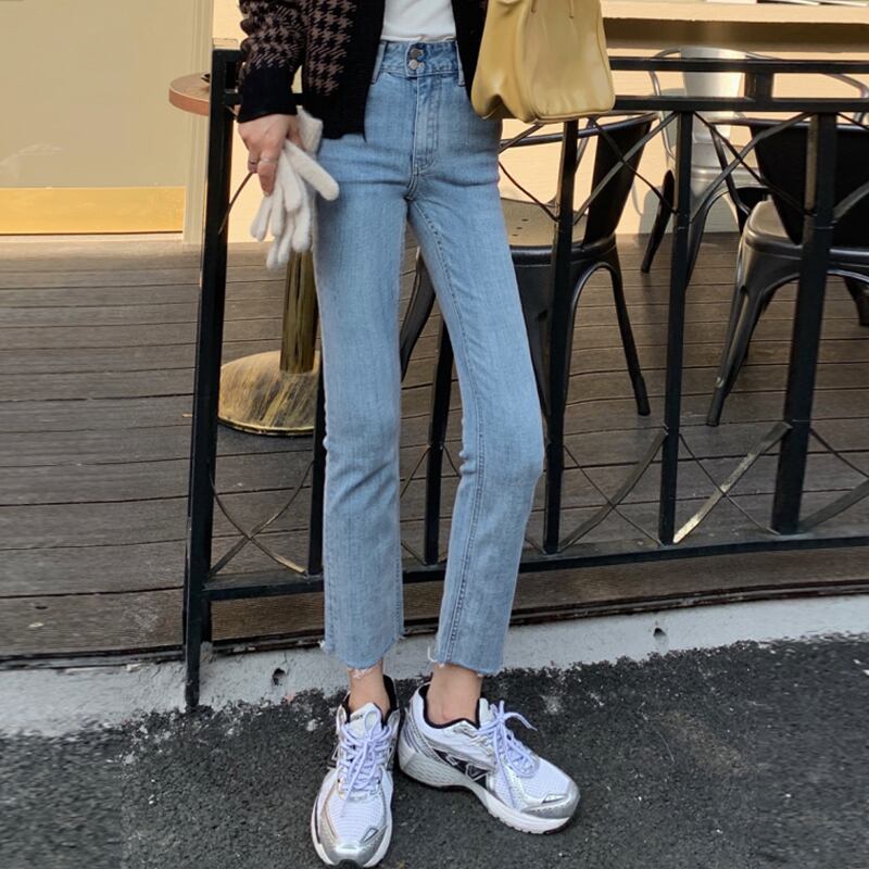 ルーズハイウェストウェスト薄手パンツ スプリングスタイルジーンズ レディース 春物 試着室20691947423