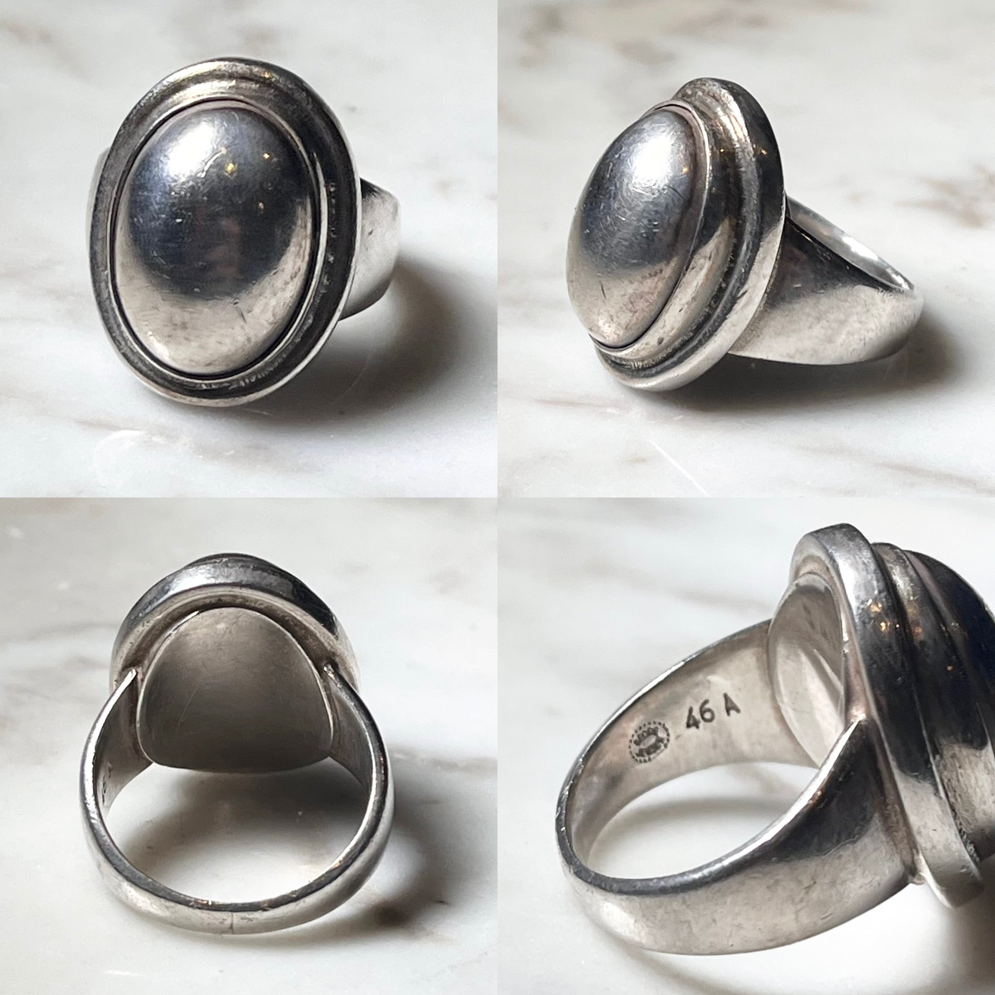 Georg Jensen 46A Silver Ring Sterling - Hematite with Carmel 