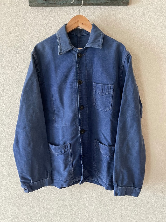 40's French cotton Blue Moleskin Work Jacket Small Pocket