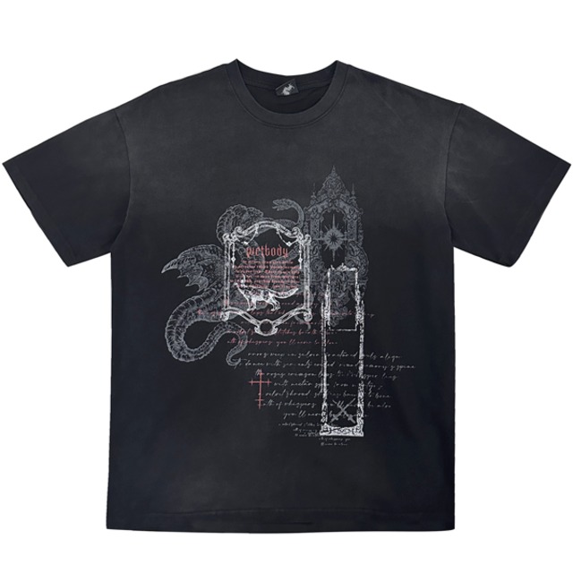 ゴシックグラフィックプリント ヴィンテージライクTシャツ（lli_6774）