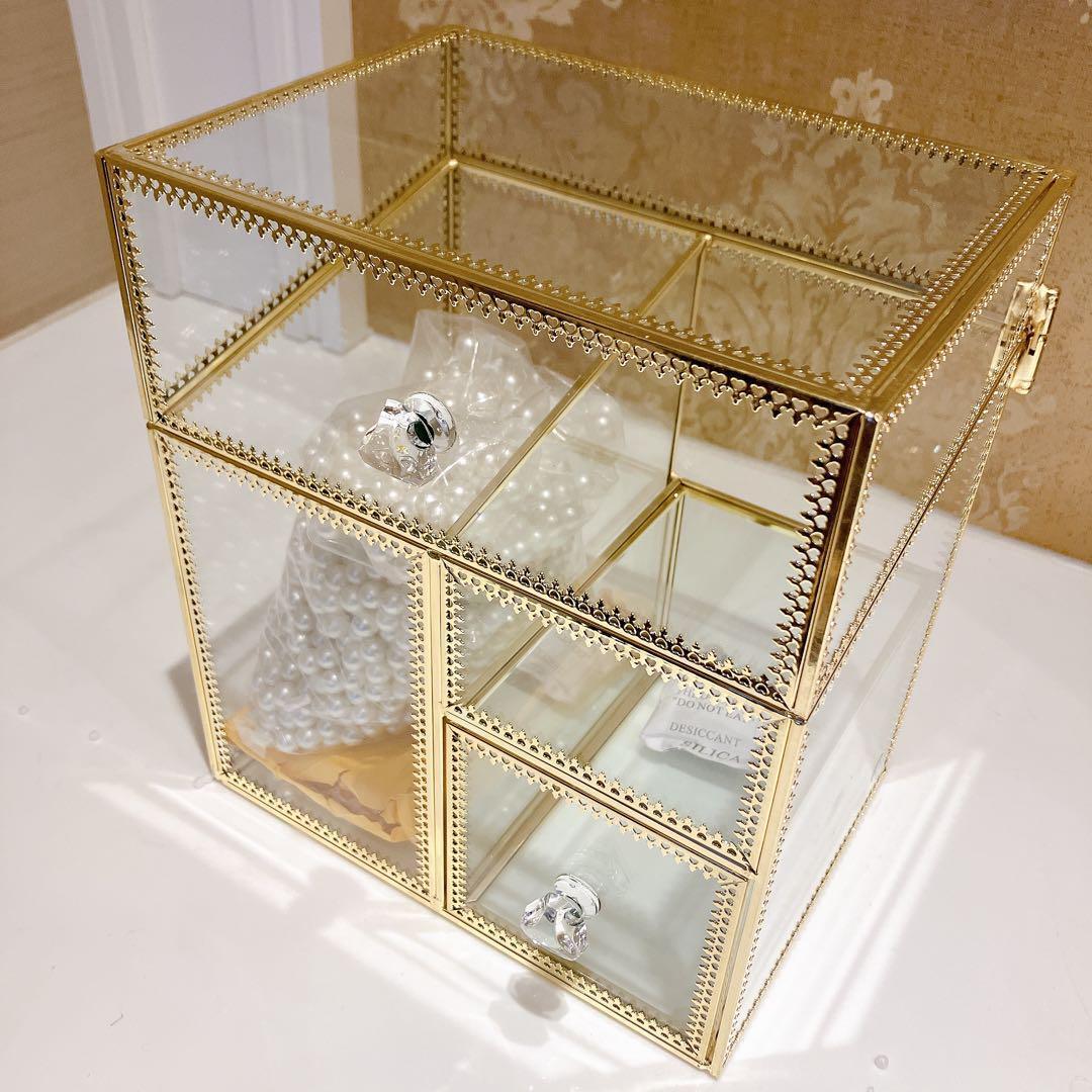 コスメボックス 収納 パール ゴールド アクセサリー メイクブラシスタンド パール付き おしゃれ 上品 ラグジュアリー 真珠