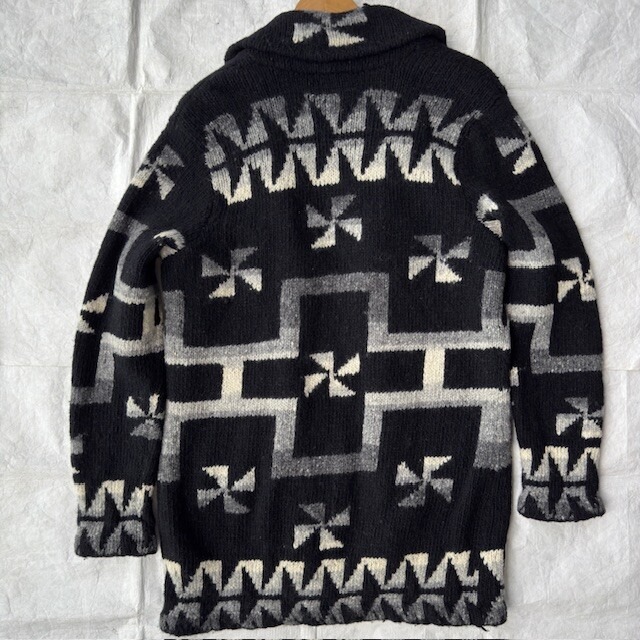 Ralph Lauren ラルフローレン ハンドニットカーディガン 80s〜90s 風車柄 ショールカラー ブラック ヴィンテージ古着 M 画像6