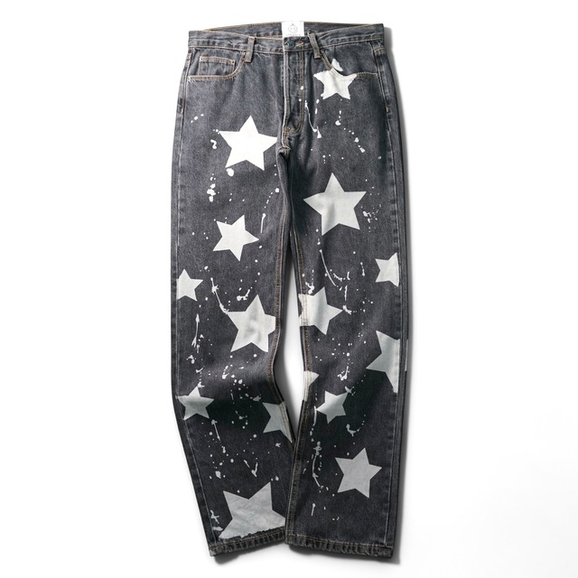 Vintage star paint pattern denim  pants