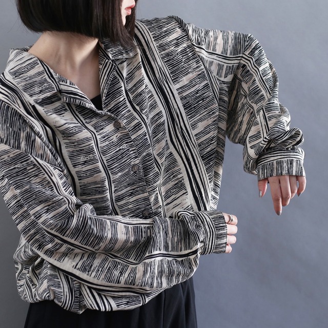 "shimashima" box silhouette l/s open collar shirt