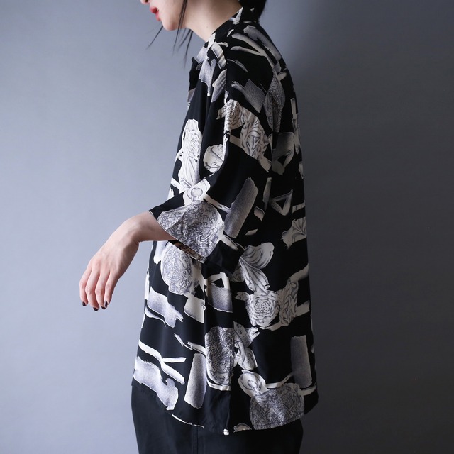 flower art motif full pattern loose silhouette h/s open-collar shirt