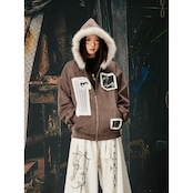 ストリート ファーカラーパッチプリント ジップパーカー T2021