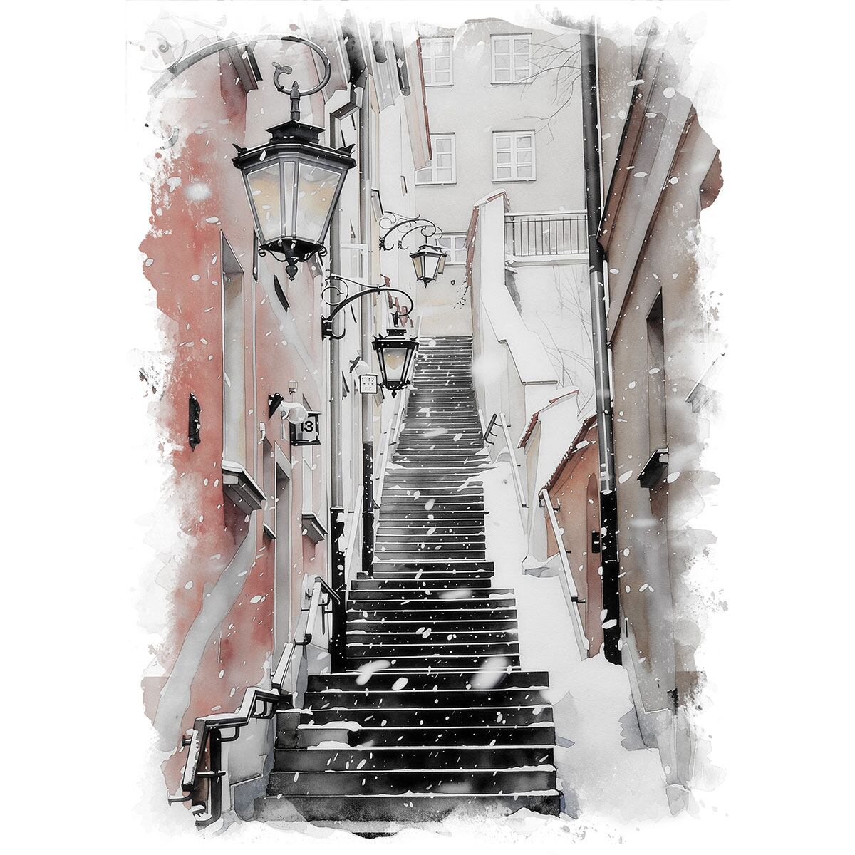 絵画 ポーランド 風景画(街並み) ワルシャワの旧市街 インテリアアート