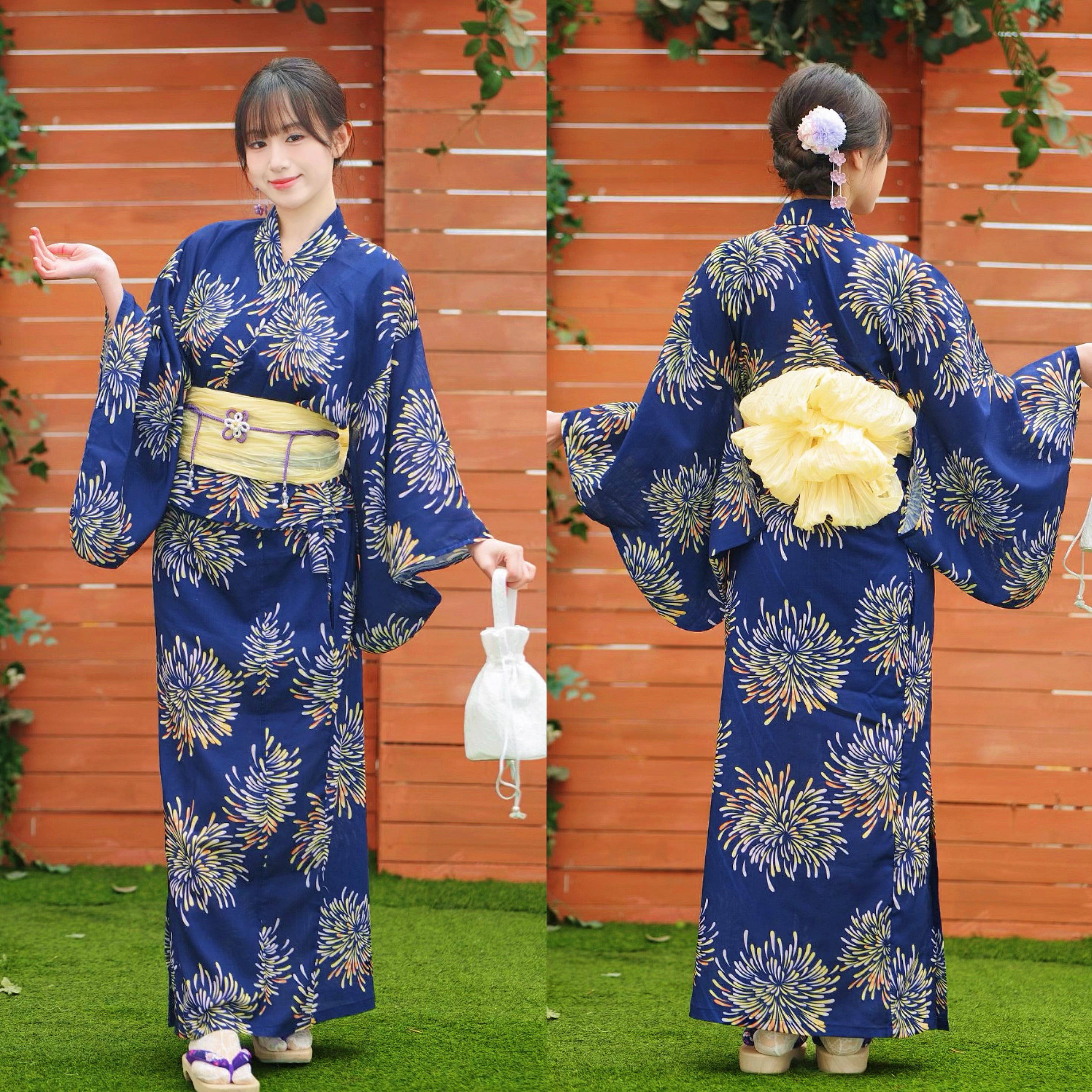 即日発送】【再入荷】浴衣セット 浴衣ワンピ 花火柄 二部式 浴衣 3点