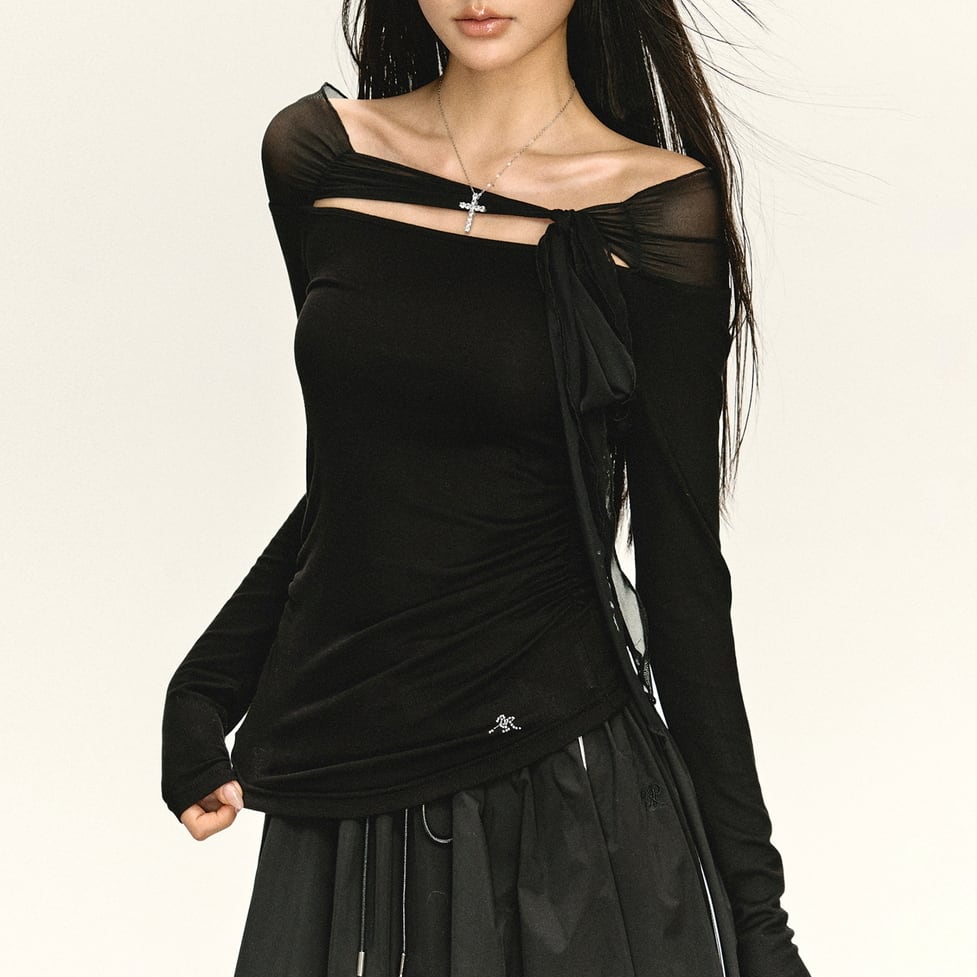 sheer asymmetry cutout tops / l0776