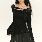 sheer asymmetry cutout tops / l0776