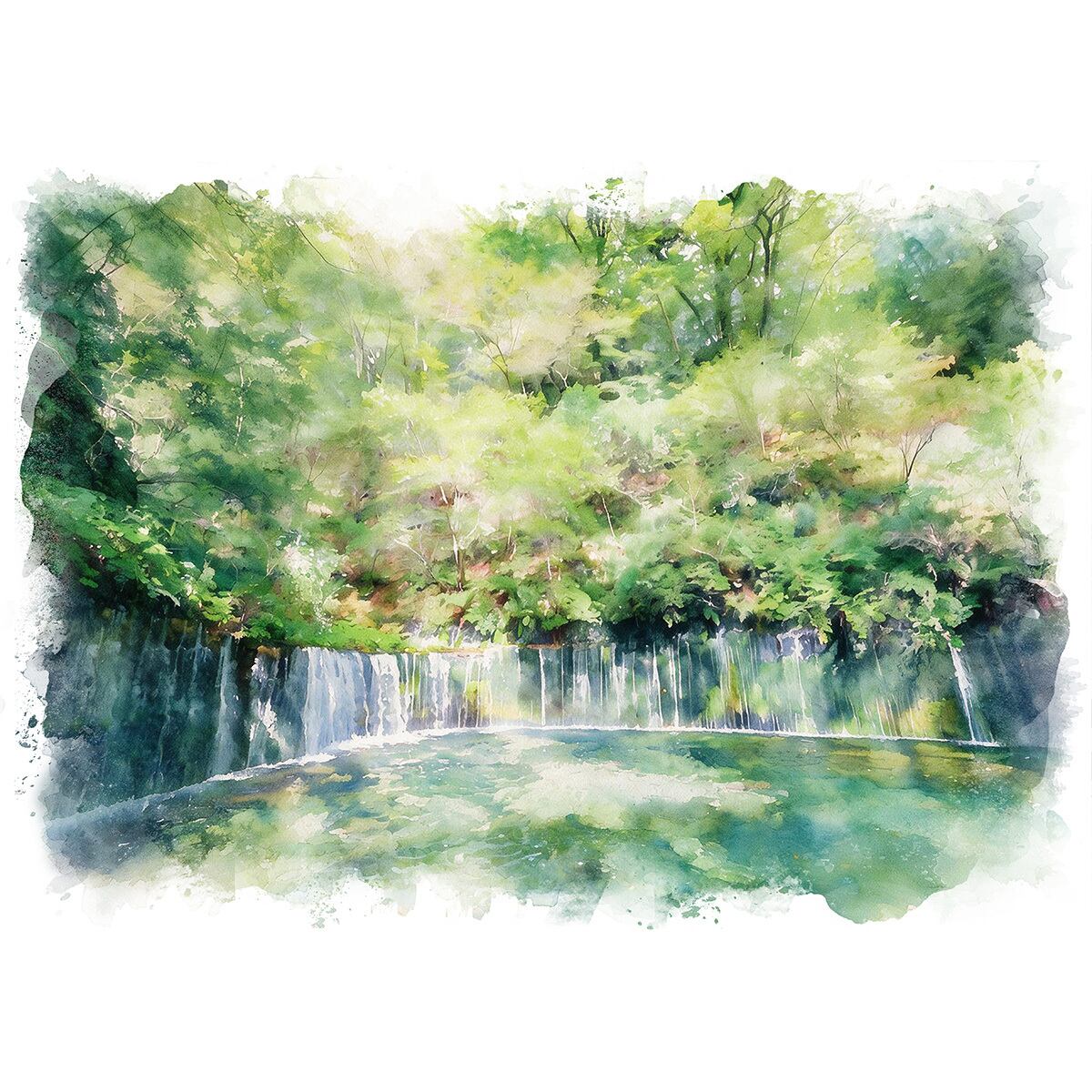 絵画 風景画 日本 長野県軽井沢白糸の滝 インテリアアート額付き 水彩画風 WAT1830