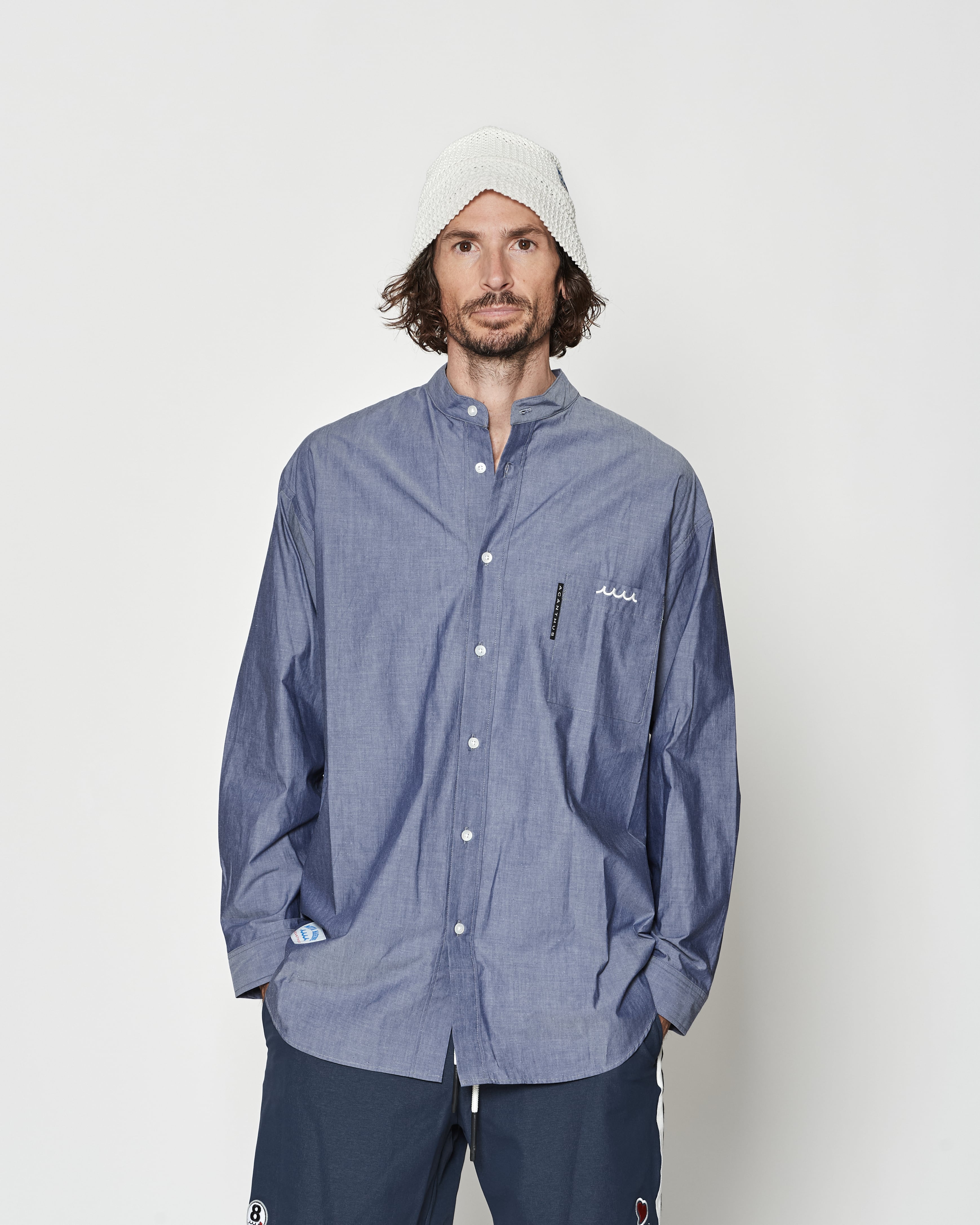 muta MARINE グラデーションシャツ メンズ muta MARINE × ACANTHUS オーバーサイズ バンドカラーシャツ