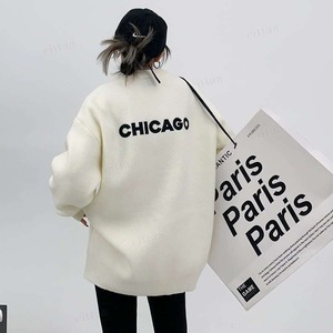 ★予約★D-478　2026秋冬新作♡CHICAGOバックロゴ刺繍ニット　オフホワイト