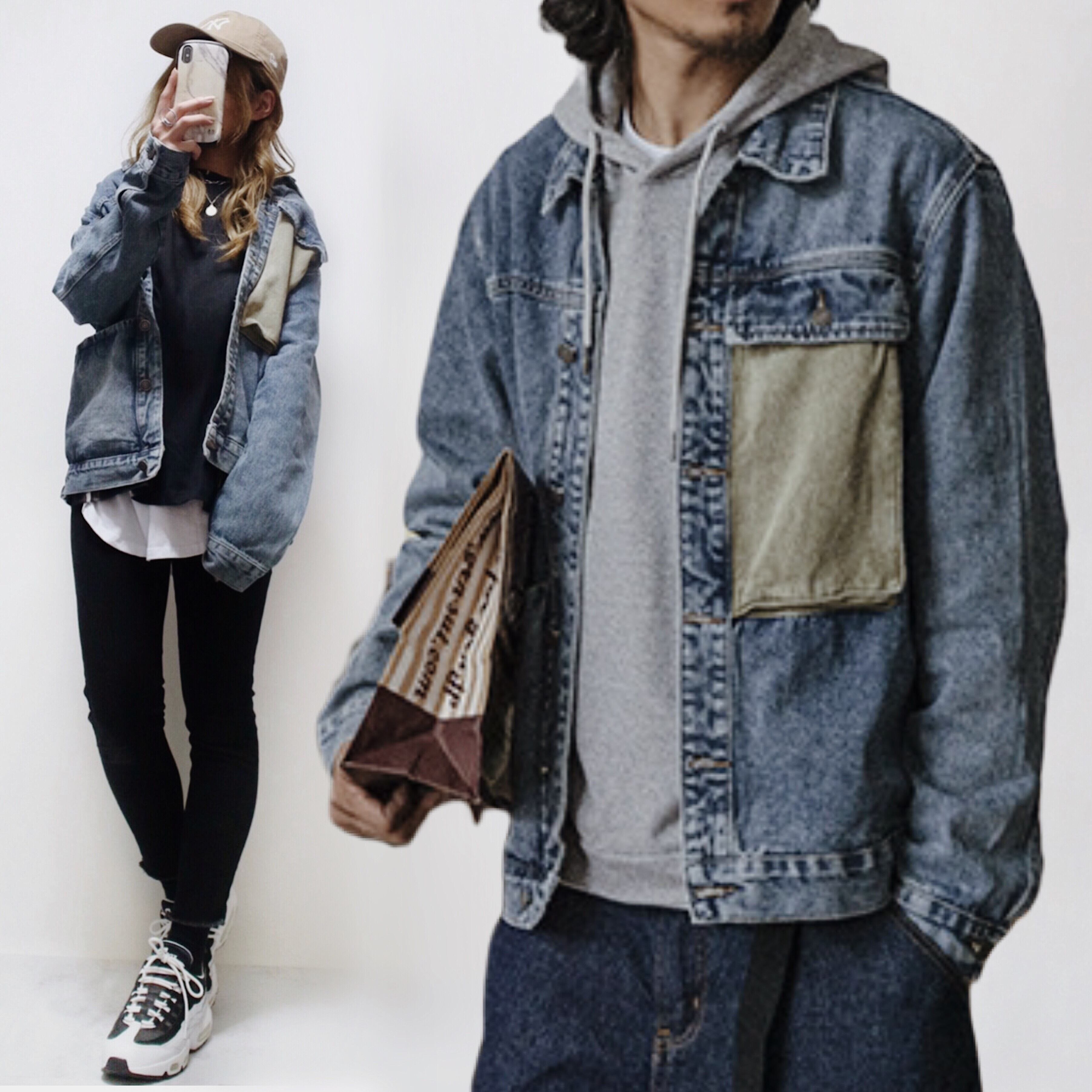 ビッグポケットデニムジャケット/ウォッシュ加工