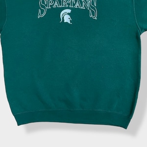 【USA古着】カレッジ ミシガン州立大学 スパルタンズ MICHIGAN STATE SPARTANS 刺繍ロゴ スウェット トレーナー プルオーバー ディープグリーン L相当 US古着