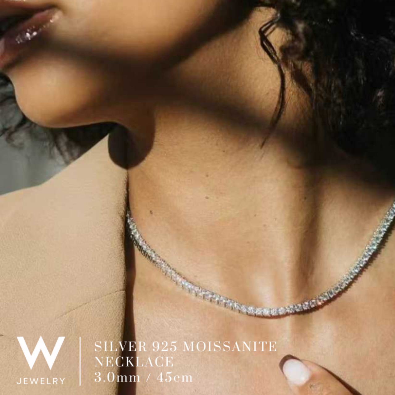 【3mm】W Jewelry Moissanite "Tennis Chain Necklace" Silver - 7