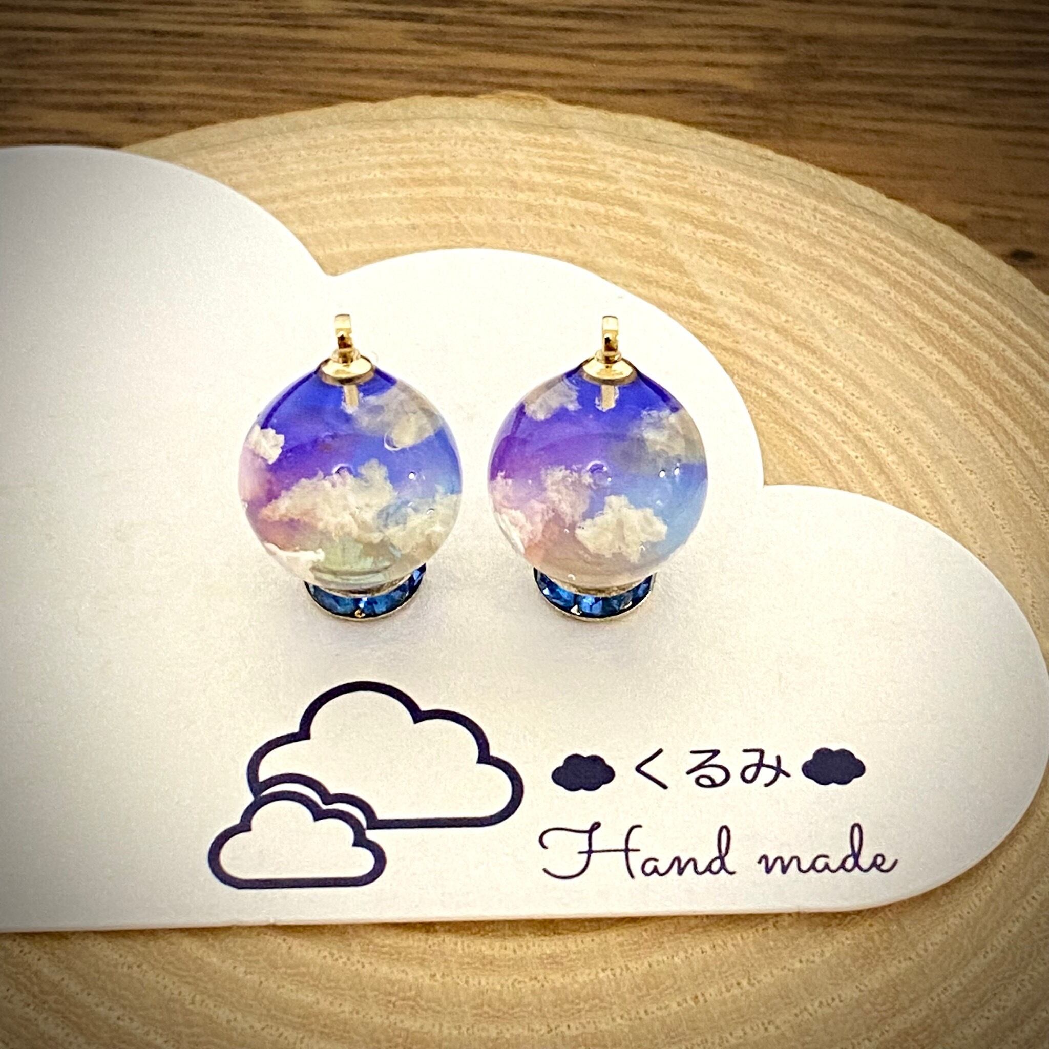 レジンピアス イヤリング 夕暮れ空 まん丸 12mm(試作品) f