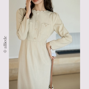 スカラップデザインミディワンピース A2587