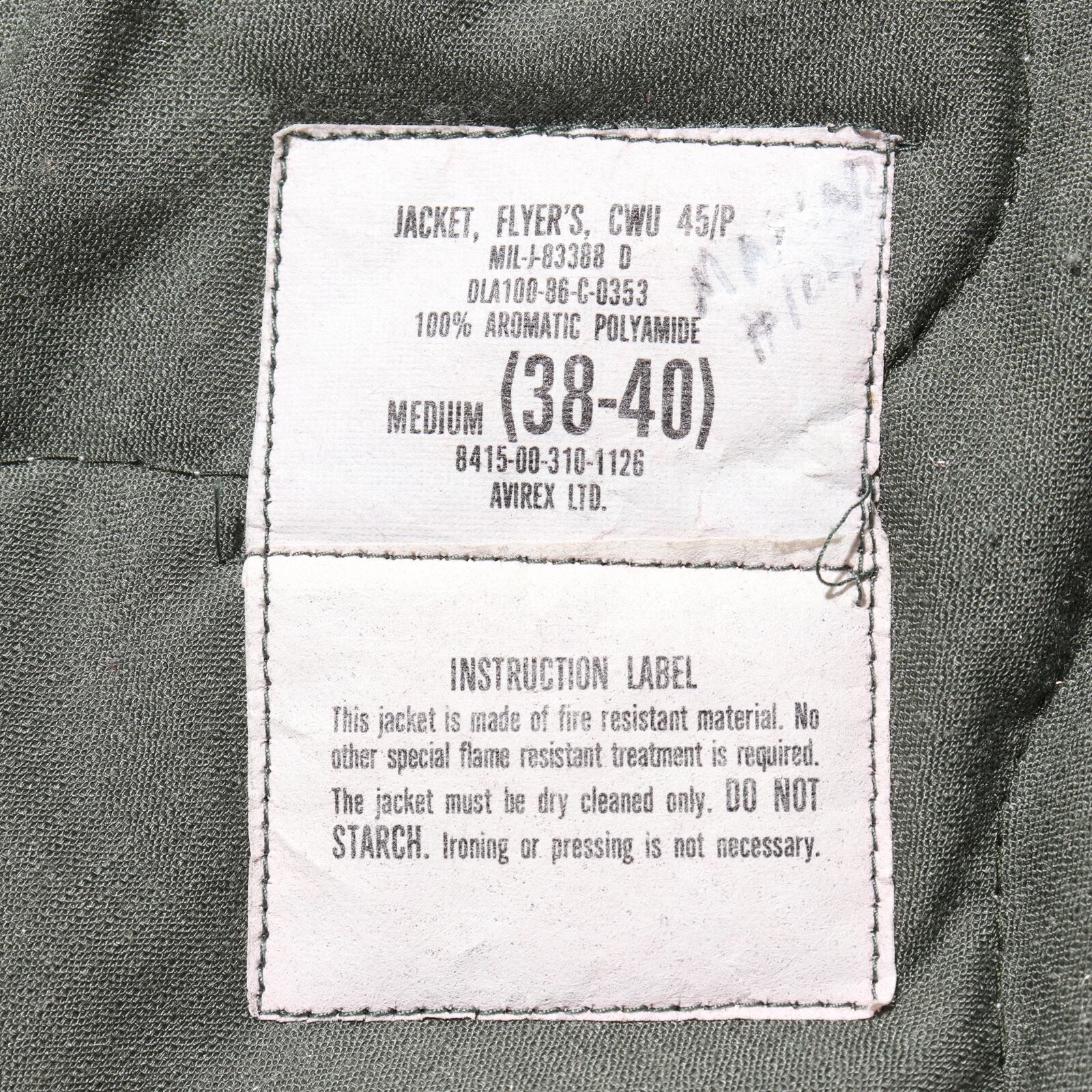 極美品 M 86年 AVIREX CWU-45/P 米軍実物 フライトジャケット 極美品 M 86年 AVIREX CWU-45/P 米軍実物 フライトジャケット