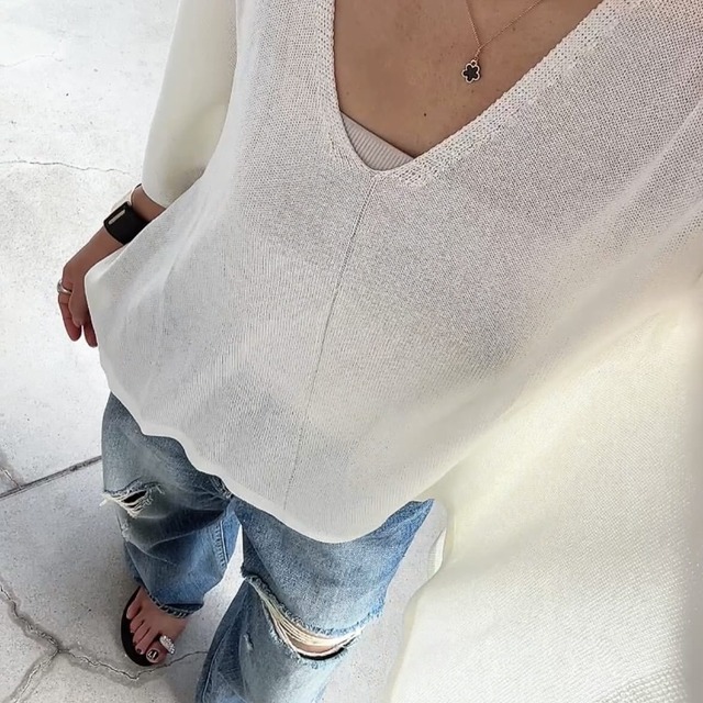 トップス シアー プルオーバー アシメントリー Vネック カジュアル シンプル リラクシー