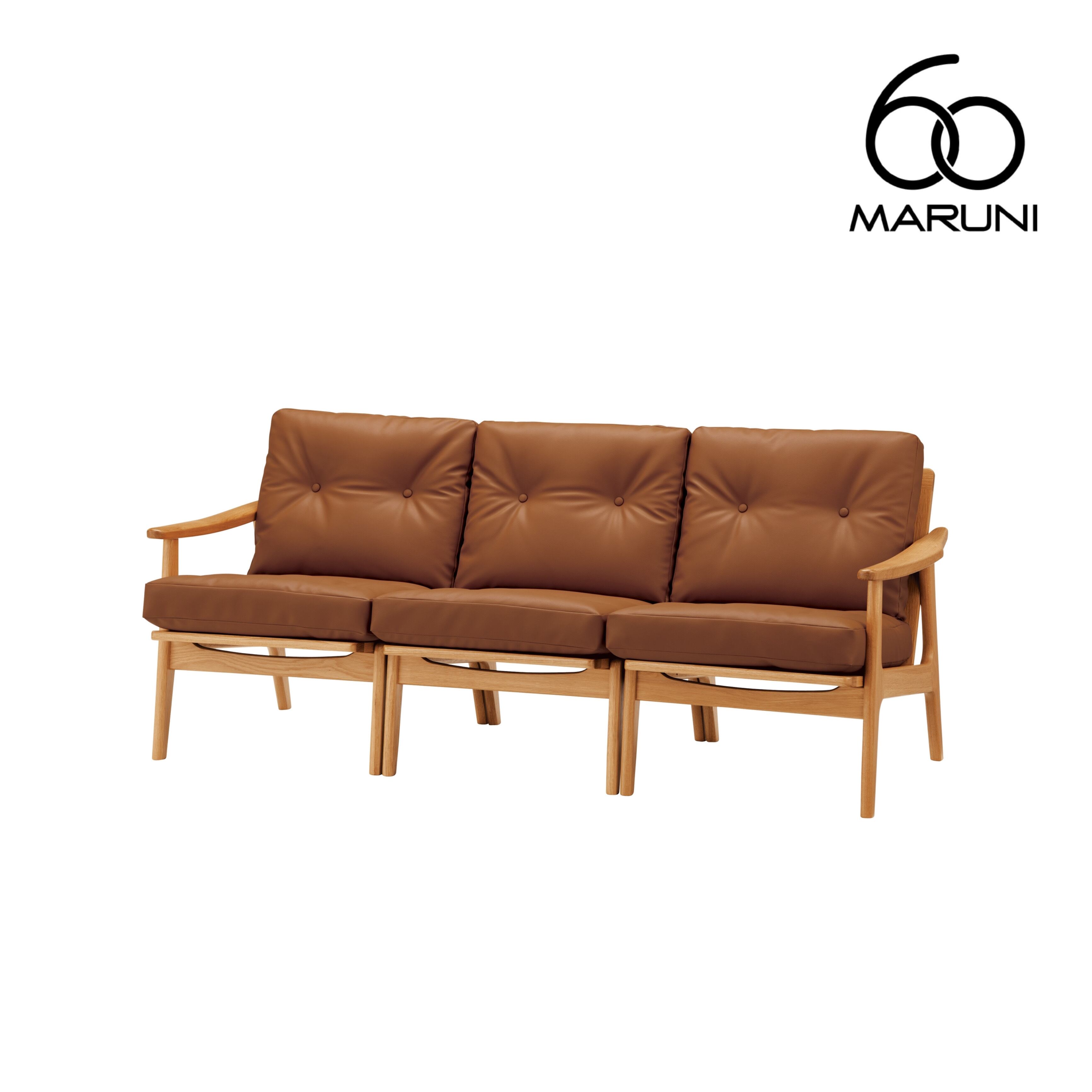 マルニ60 マルニロクマル オークフレーム アームチェア 3シーター 3人掛け トリプルソファ ゼラコート ブラック 黒 ブラウン 茶 合成皮革